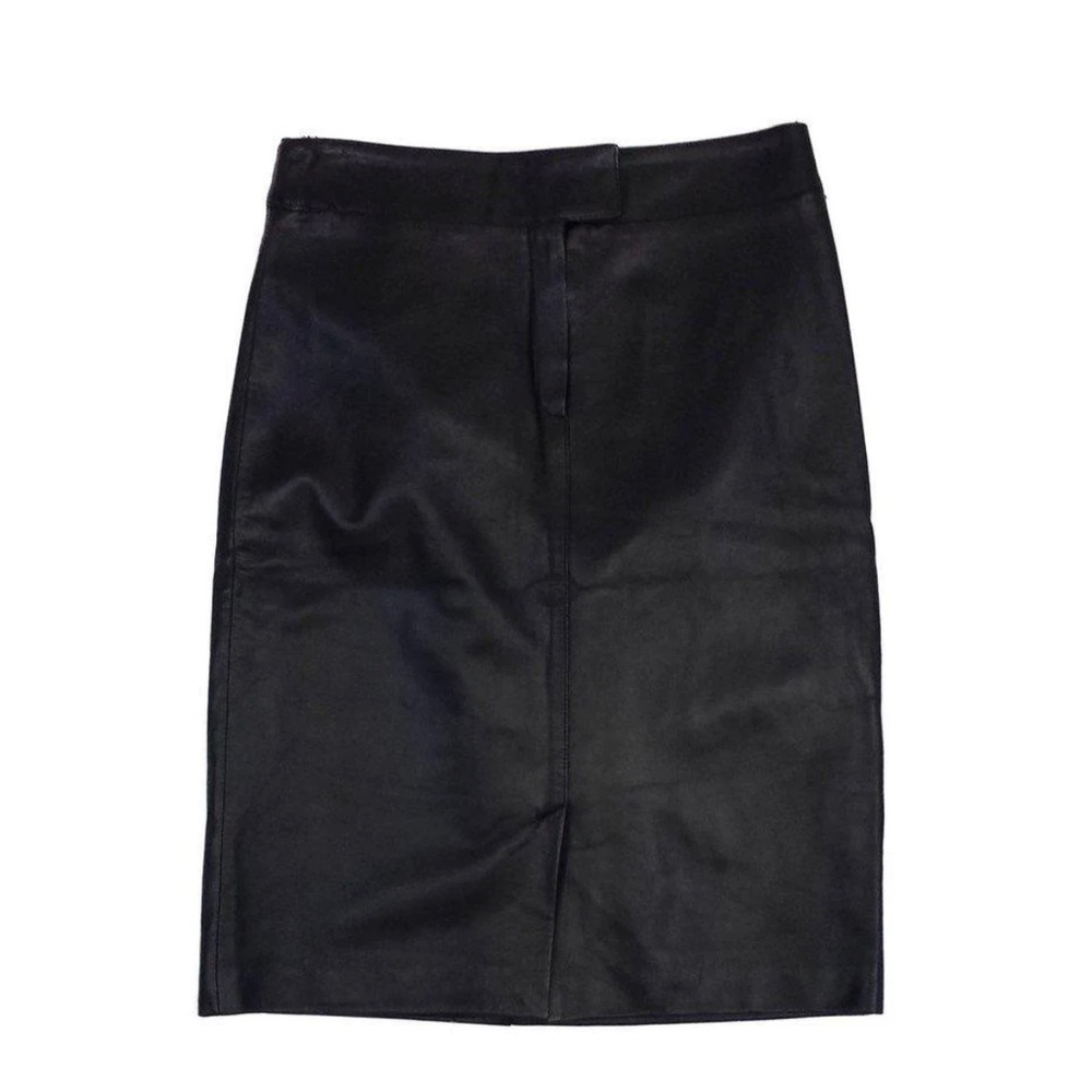 ARMANI COLLEZIONI Black Leather Pencil Skirt